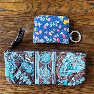Vera Bradley Java Blue Pencil Case & Scattered Flowers Wallet Keychain